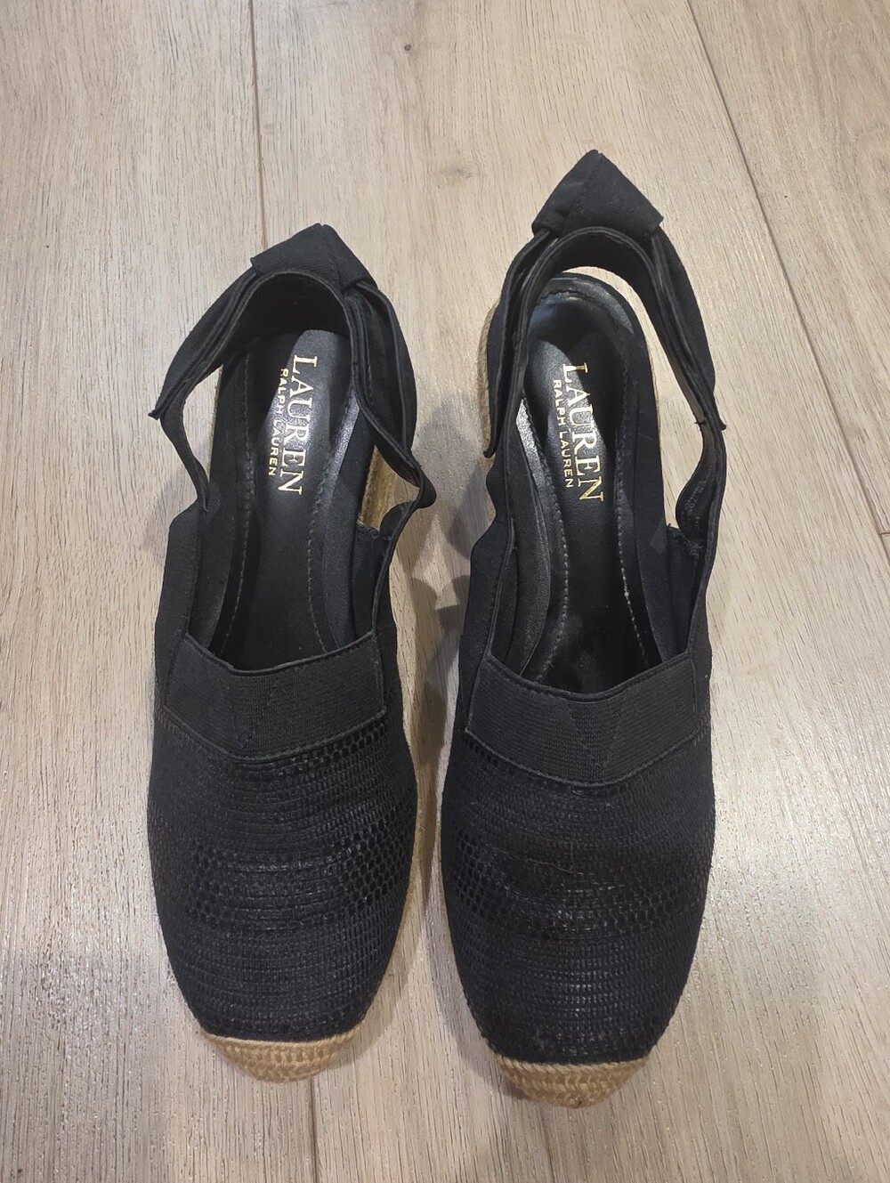 Lauren Ralph Lauren Black Espadrille Wedge Slingback Shoes Size 8 - Picture 2 of 9